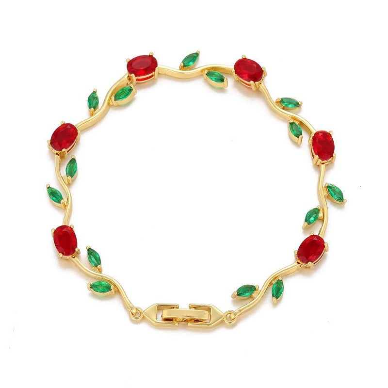 أنسيال ذهب صيني شكل زهرة التوليب الحمراء مرصع بفصوص الزيركون - Image 1