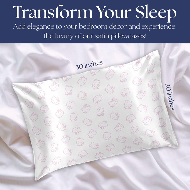 Jay Franco Satin Pillowcase - Standard Size 20x30 Inch Silky Soft Premium Pillow Cover  Pink - Hello Kitty - Image 2