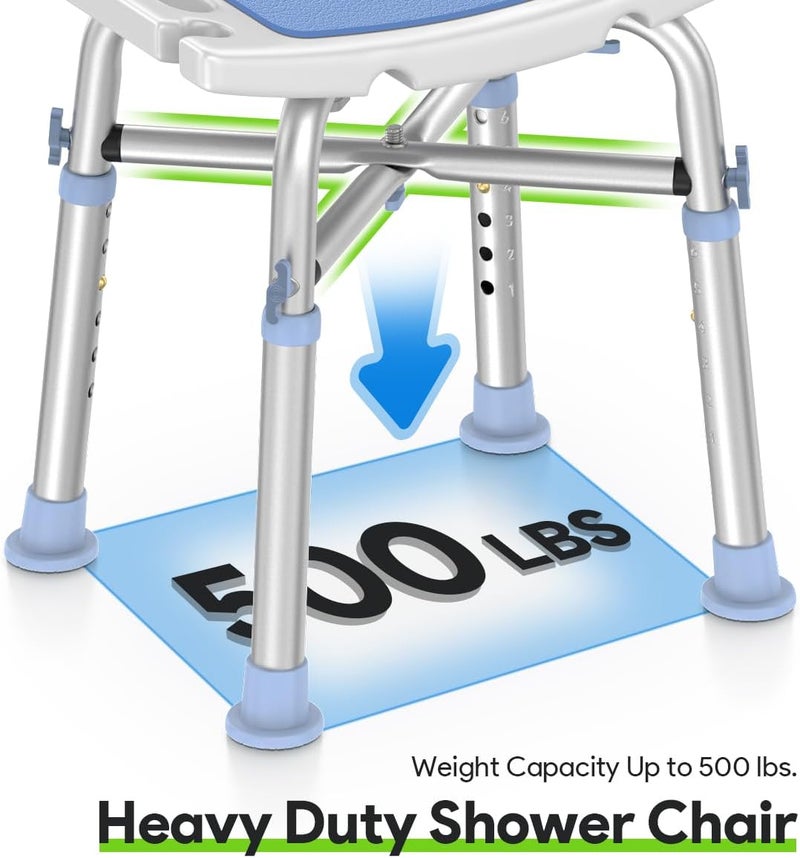 DELOG Heavy Duty Shower Chair - 500lb Capacity, Padded Bath Seat with 6 Height Adjustable Tubes - Tool Free Anti-Slip Bench for Elderly, Senior, Handicap & Disabled - Image 4