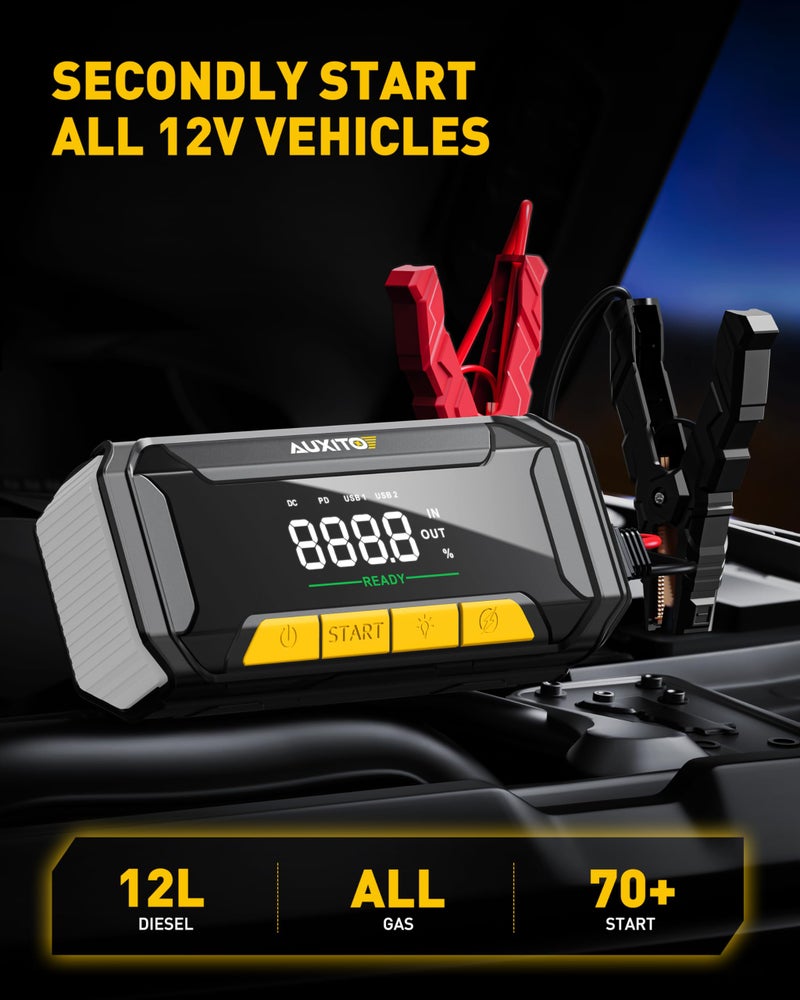 AUXITO Car Battery Jump Starter(All Gas/Diesel) 8000A Portable Jump Box Boost Force Start Function 60W Fast Charging 160W DC Output Portable Jump Starter for 12V Vehicle 700LM Super Bright Flashlight - Image 2