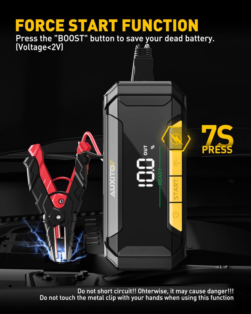 AUXITO Car Battery Jump Starter(All Gas/Diesel) 8000A Portable Jump Box Boost Force Start Function 60W Fast Charging 160W DC Output Portable Jump Starter for 12V Vehicle 700LM Super Bright Flashlight - Image 3