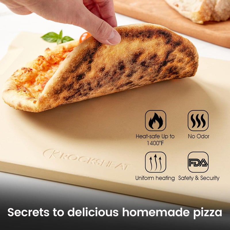ROCKSHEAT Large Pizza Stone, 16"x14" Rectangular Pizza Stone for Oven Grill BBQ, Baking Stone for Pizza Bread, Unique Built-in 4 Handles Cooking Stone - Image 4