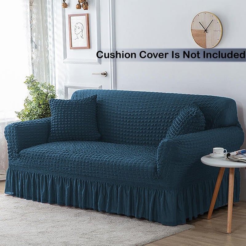 Lukzer 320 GSM Stretchable 3 Seater Turkish Sofa Cover Universal Couch Protector Bubble Fabric with Frill Universal Big Elasticity Slipcover Teal BlueSC10303210260cm - Image 3