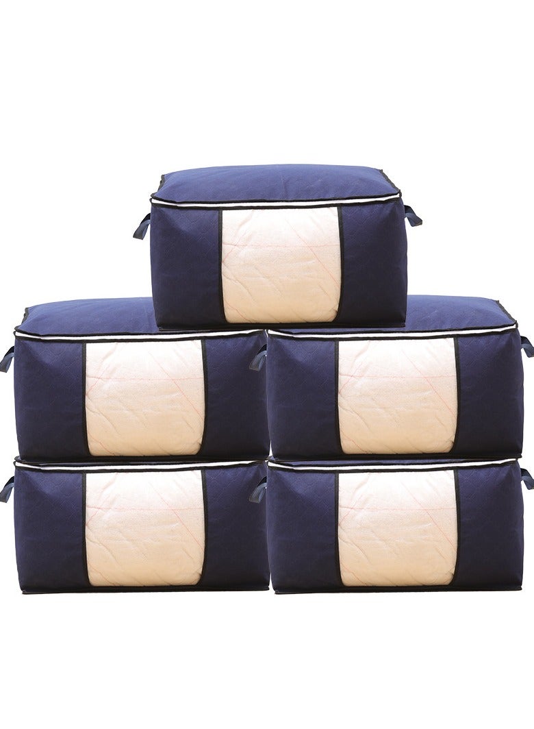 5 Pieces Large Capacity Closet Organizer and Clothes Storage Bag with Clear Windows for Store Quilt Clothes Non-Woven Quilt Storage Bag Moving Quilt Storage Packing Bag Clothes Sorting Bag Clothing Luggage Bag Storage Bag (Blue） - Image 1