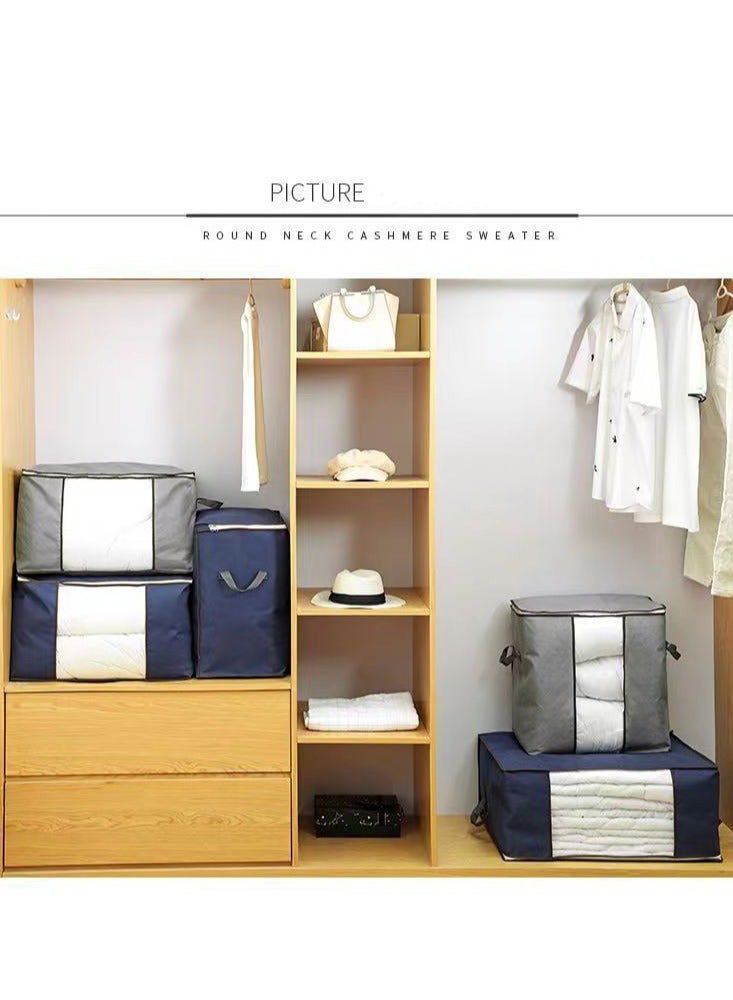 5 Pieces Large Capacity Closet Organizer and Clothes Storage Bag with Clear Windows for Store Quilt Clothes Non-Woven Quilt Storage Bag Moving Quilt Storage Packing Bag Clothes Sorting Bag Clothing Luggage Bag Storage Bag (Blue） - Image 3