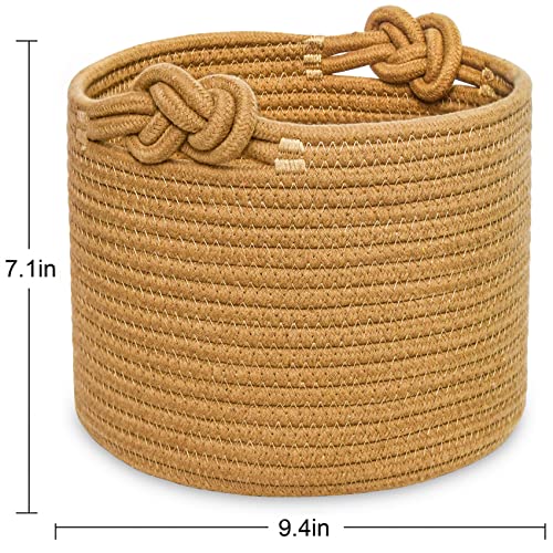 ABenkle Small Woven Basket Cotton Rope Shelf Storage Basket Small Round Basket Cute Basket Decorative Round Bin for Nursery Bedroom Bathroom 94 x 94x 71 Empty Gift Basket Brown - Image 3