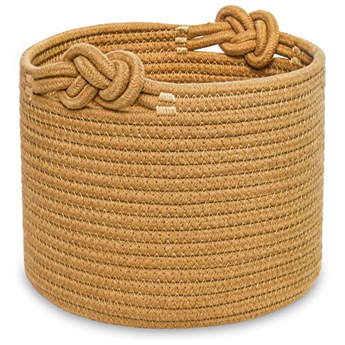 ABenkle Small Woven Basket Cotton Rope Shelf Storage Basket Small Round Basket Cute Basket Decorative Round Bin for Nursery Bedroom Bathroom 94 x 94x 71 Empty Gift Basket Brown - Image 1