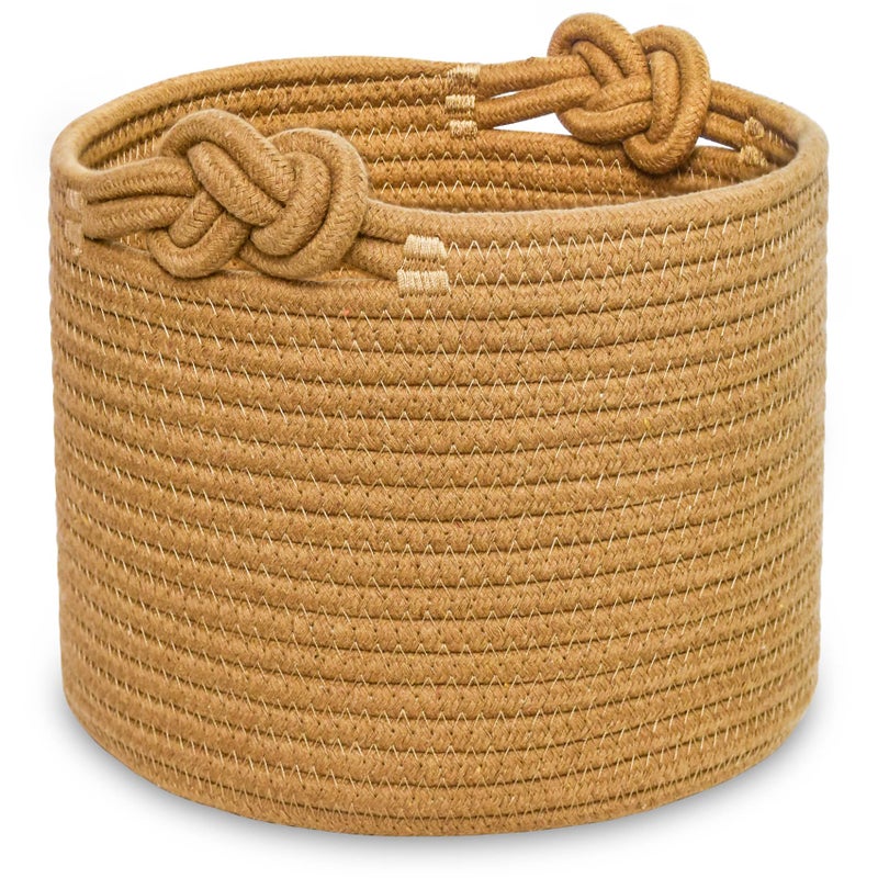 ABenkle Small Woven Basket Cotton Rope Shelf Storage Basket Small Round Basket Cute Basket Decorative Round Bin for Nursery Bedroom Bathroom 94 x 94x 71 Empty Gift Basket Brown - Image 2