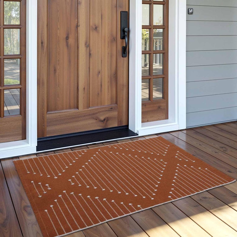 LIVEBOX Burnt Orange Entryway Rug, Washable Front Door Rug Cotton Blend Kitchen Rugs, Boho Woven Area Rug Throw Carpet for Layered Porch Halloween Decor Rugs (2.4' x 3.7') - Image 1