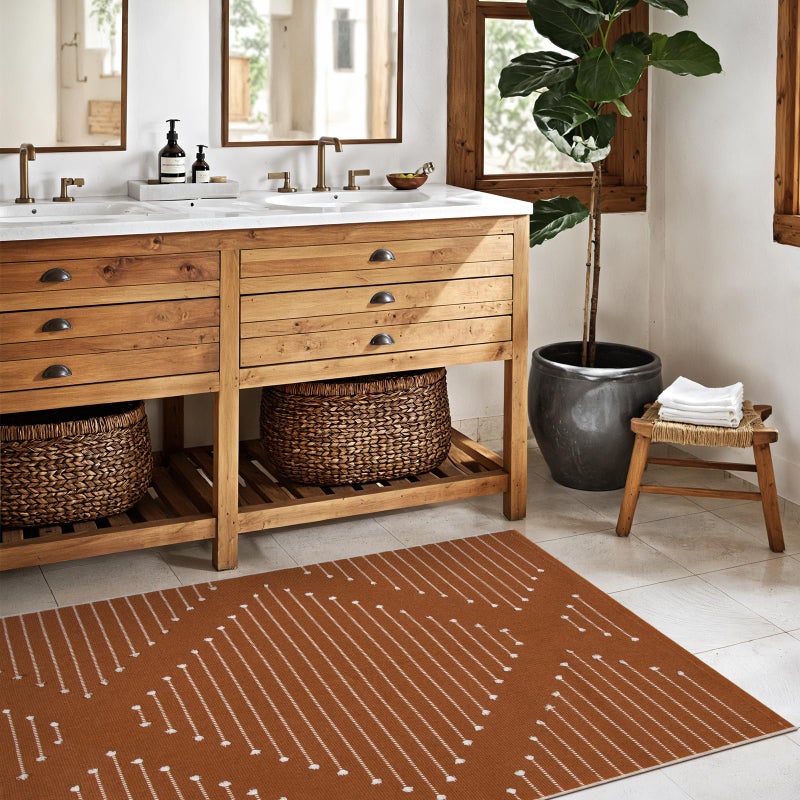 LIVEBOX Burnt Orange Entryway Rug, Washable Front Door Rug Cotton Blend Kitchen Rugs, Boho Woven Area Rug Throw Carpet for Layered Porch Halloween Decor Rugs (2.4' x 3.7') - Image 4