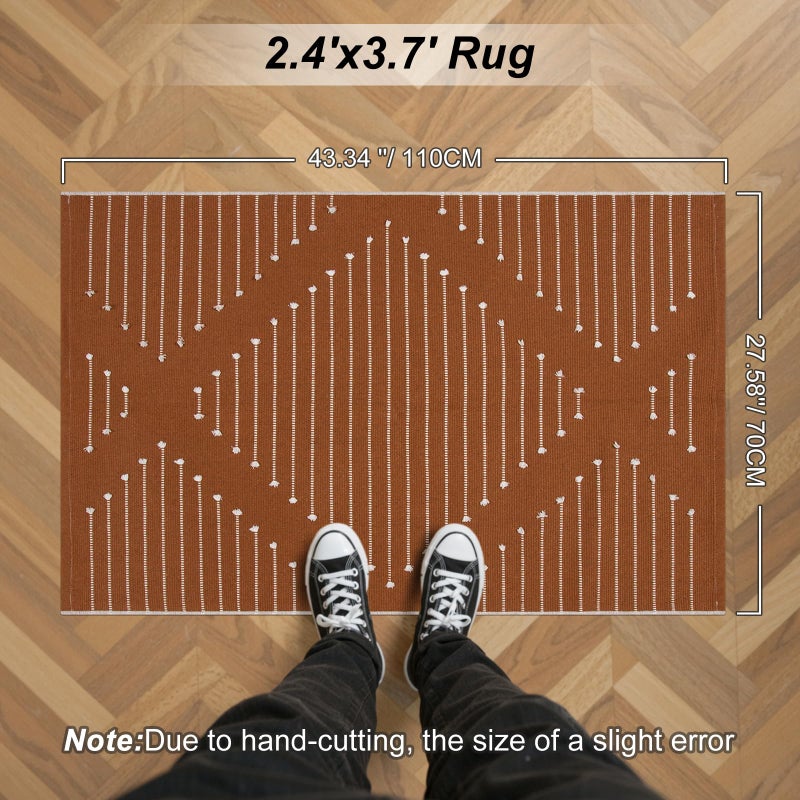 LIVEBOX Burnt Orange Entryway Rug, Washable Front Door Rug Cotton Blend Kitchen Rugs, Boho Woven Area Rug Throw Carpet for Layered Porch Halloween Decor Rugs (2.4' x 3.7') - Image 2