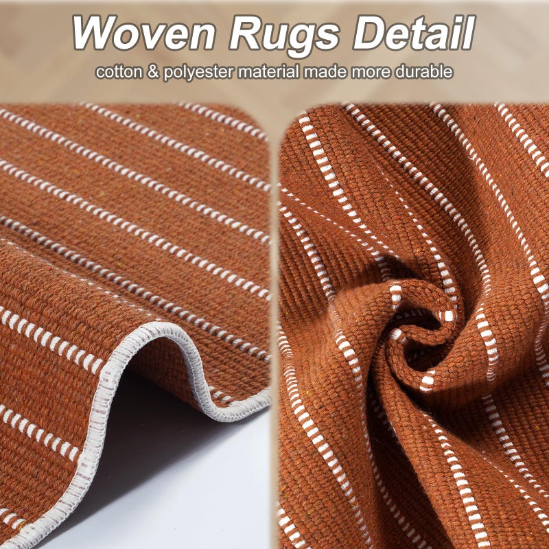 LIVEBOX Burnt Orange Entryway Rug, Washable Front Door Rug Cotton Blend Kitchen Rugs, Boho Woven Area Rug Throw Carpet for Layered Porch Halloween Decor Rugs (2.4' x 3.7') - Image 3