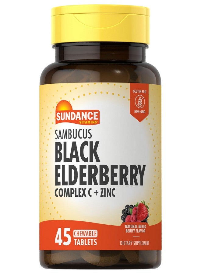 Sundance Sambucus Black Elderberry Complex | with Vitamin C and Zinc | 45 Chewable Tablets | Natural Berry Flavor | Vegetarian, Non-GMO, and Gluten Free Supplement - Image 1