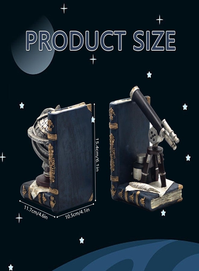 AUSTUFF Vintage Decorative Bookends, Armillary Sphere and Space Telescope Decorative Bookends, Vintage Decorative Unique Bookends for Home Office Schools - Image 2
