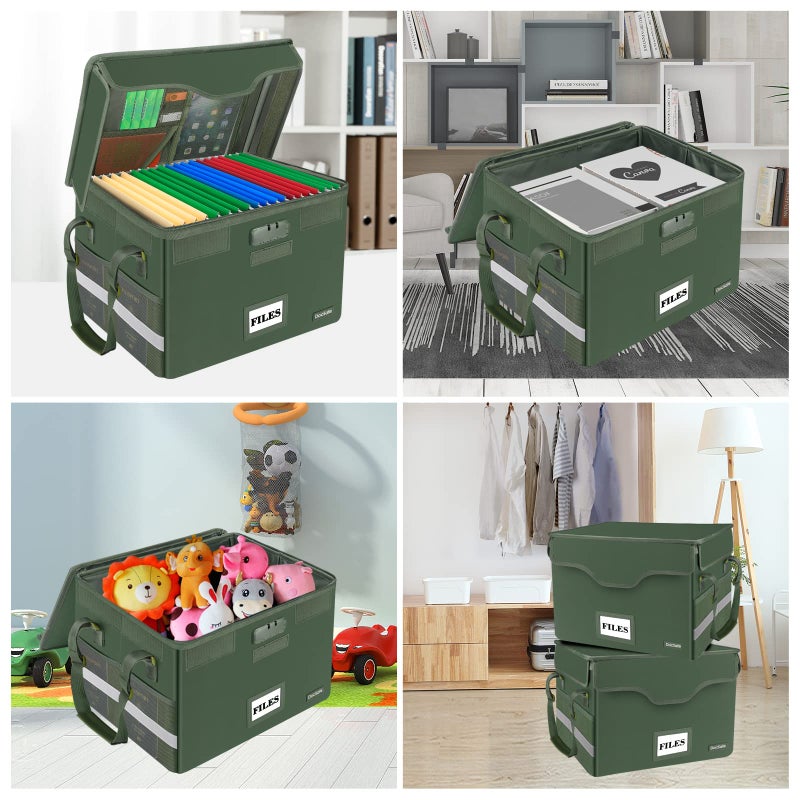 DocSafe Fireproof Document Box with Lock,File Storage Organizer with Pockets,Collapsible Portable File Box Home Office Safe Filing Cabinet with Handle for Hanging Letter/Legal Folders,Green,2 Pack - Image 2