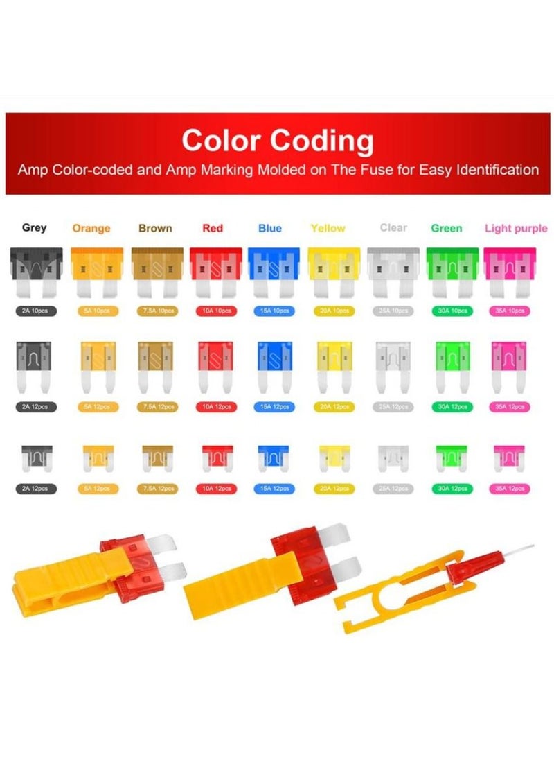 Ainawo Fuse Assortment Kit,306pcs Car Boat Truck SUV Auto Automotive Assorted Replacement Blade Fuses Standard & Mini & Low Profile Mini-2A 5A 7.5A 10A 15A 20A 25A 30A 35A with Fuse Puller Circuit Tester - Image 3