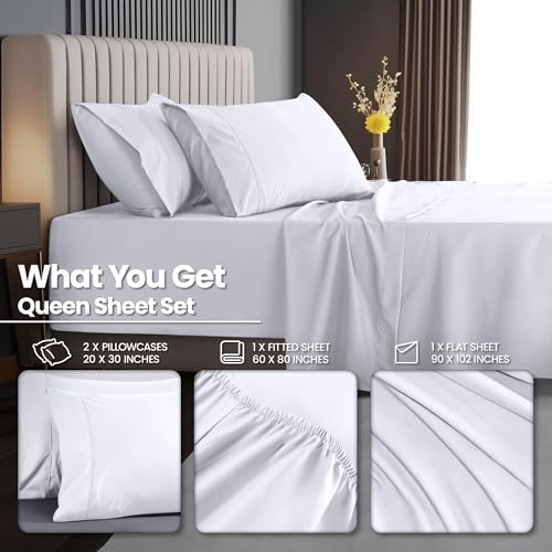 Utopia Bedding Deep Pocket Queen Sheet Set – Fits Mattresses Up to 21 inches – Cooling, Soft & Breathable – Oeko-TEX 4 Piece Bed Sheets (White) - Image 3