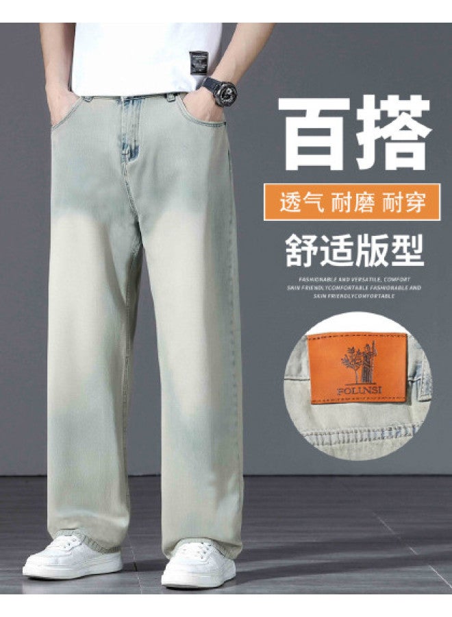 FOLUNSI distressed Washed Loose Wide-leg Jeans For Men - Soft Comfortable Straight-leg Trousers Trendy Casual Pants - Image 1