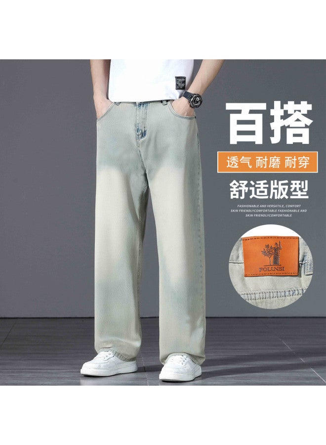 FOLUNSI distressed Washed Loose Wide-leg Jeans For Men - Soft Comfortable Straight-leg Trousers Trendy Casual Pants - Image 2