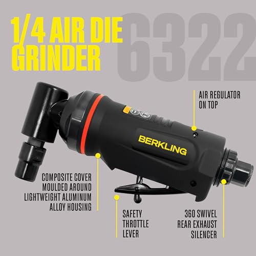 Berkling Tools 1/4" Air Die Grinder Professional Grade Heavy Duty with Variable Speed Control (Angle, Right Angle) - Image 3
