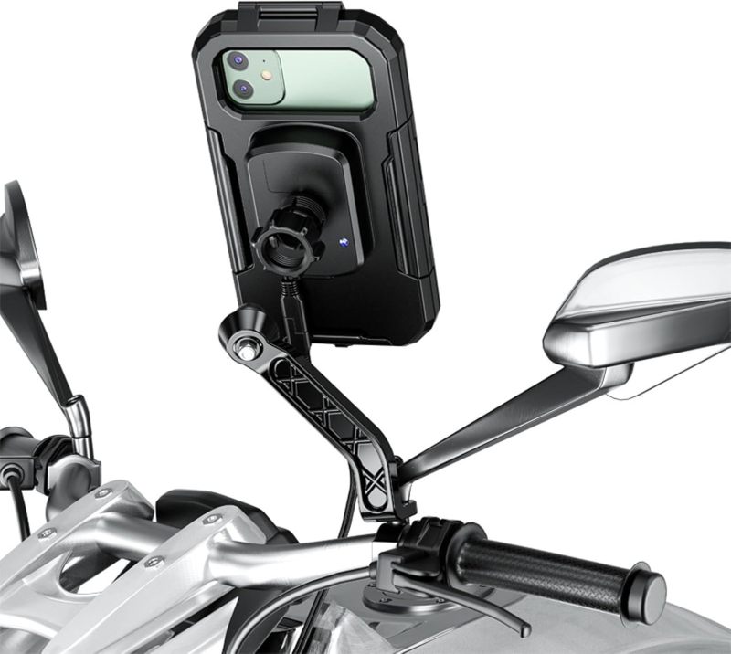 Universal Motorcycle Phone Mount: Black Aluminum Alloy - 360-Degree Rotation, Universal Compatibility for Motorcyclists, E-bike Commuters & Outdoor Rides - Image 2