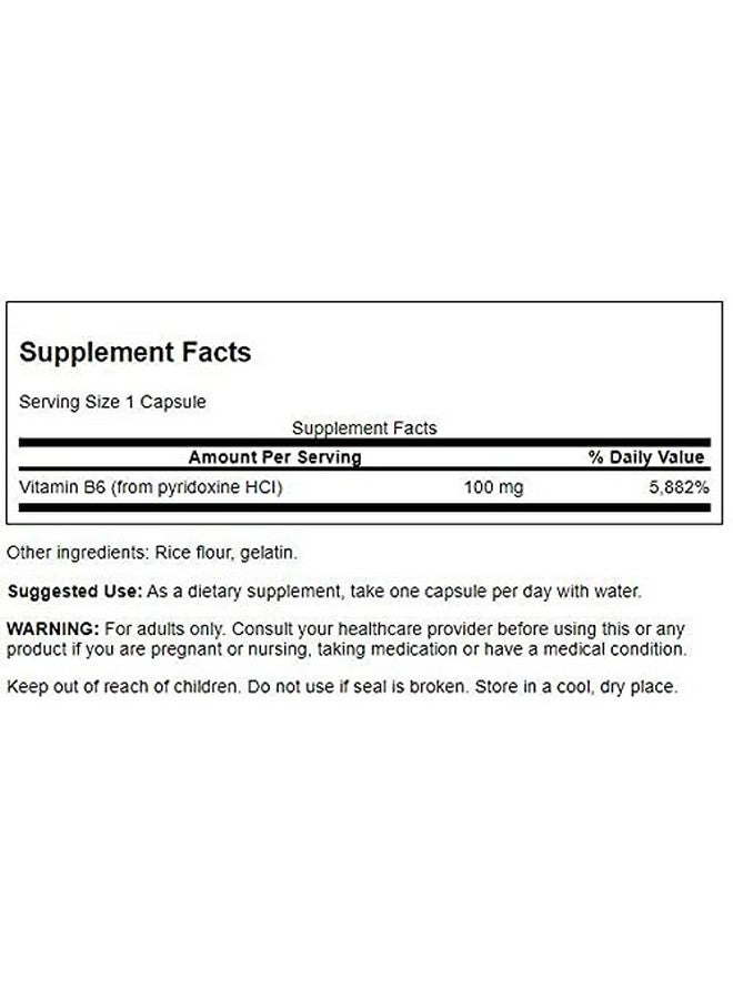 SWANSON B6 Pyridoxine Vitamin Supplement Promoting Cardiovascular Health & Energy Metabolism Natural Formula Promoting Overall Wellness (250 Capsules 100Mg Each) 2 Pack - Image 3