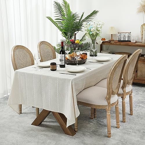 Chassic 60 x 84 inches Farmhouse Style Linen tablecloths, Wrinkle Resistant Washable Dining Room Table Cloths for Rectangle Tables - Beige - Image 1