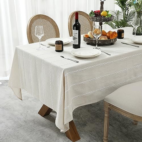 Chassic 60 x 84 inches Farmhouse Style Linen tablecloths, Wrinkle Resistant Washable Dining Room Table Cloths for Rectangle Tables - Beige - Image 3