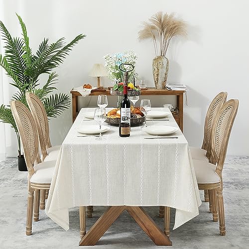 Chassic 60 x 84 inches Farmhouse Style Linen tablecloths, Wrinkle Resistant Washable Dining Room Table Cloths for Rectangle Tables - Beige - Image 2