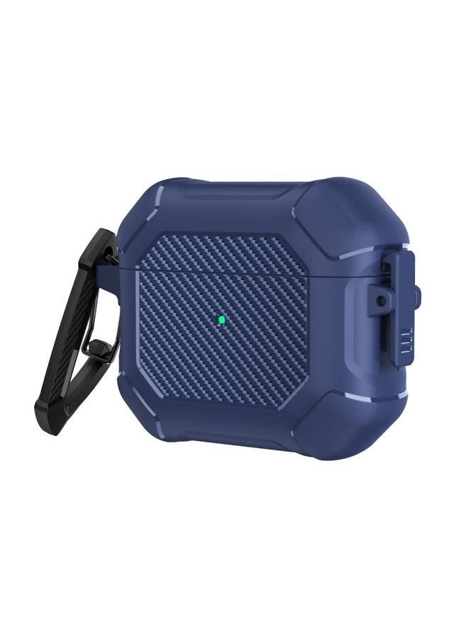 Generic - Case Cover Carbon Brazing Dimension TPU+PC Headphone Protective Cover with Switch Lock & Carabiner For AirPods 3 Blue - Image 1
