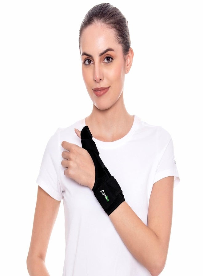 Asmofit جبيرة إبهام أسموفيت | دعامة إبهام قابلة للتعديل وجيدة التهوية للرجال والنساء | مثبت إبهام بمقاس موحد لتخفيف آلام التهاب المفاصل والأوتار والتعافي من الإصابات | عبوة من قطعة واحدة (أسود) - Image 1