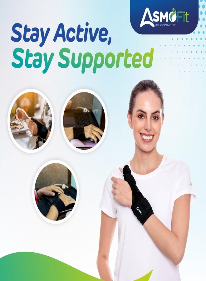 Asmofit جبيرة إبهام أسموفيت | دعامة إبهام قابلة للتعديل وجيدة التهوية للرجال والنساء | مثبت إبهام بمقاس موحد لتخفيف آلام التهاب المفاصل والأوتار والتعافي من الإصابات | عبوة من قطعة واحدة (أسود) - Image 4