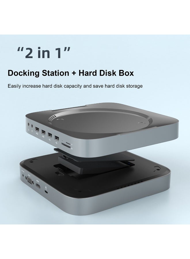 Rocketek 2-in-1 Docking Station with Hard Drive Enclosure, Compatible with Apple Mac Mini Base Expansion Dock Hub, Built-in 2.5-Inch SATA Interface, Supports 2TB, HDMI/VGA 4K@30Hz, USB 3.0/2.0 Ports, TF/SD Slots, Mic/Headphone Jack  - Image 2