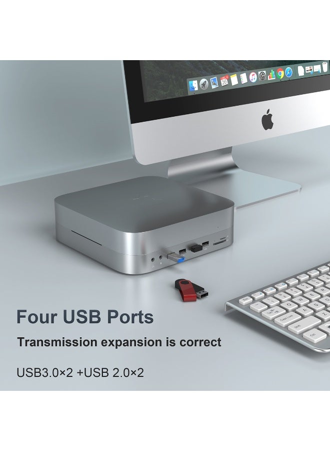 Rocketek 2-in-1 Docking Station with Hard Drive Enclosure, Compatible with Apple Mac Mini Base Expansion Dock Hub, Built-in 2.5-Inch SATA Interface, Supports 2TB, HDMI/VGA 4K@30Hz, USB 3.0/2.0 Ports, TF/SD Slots, Mic/Headphone Jack  - Image 1