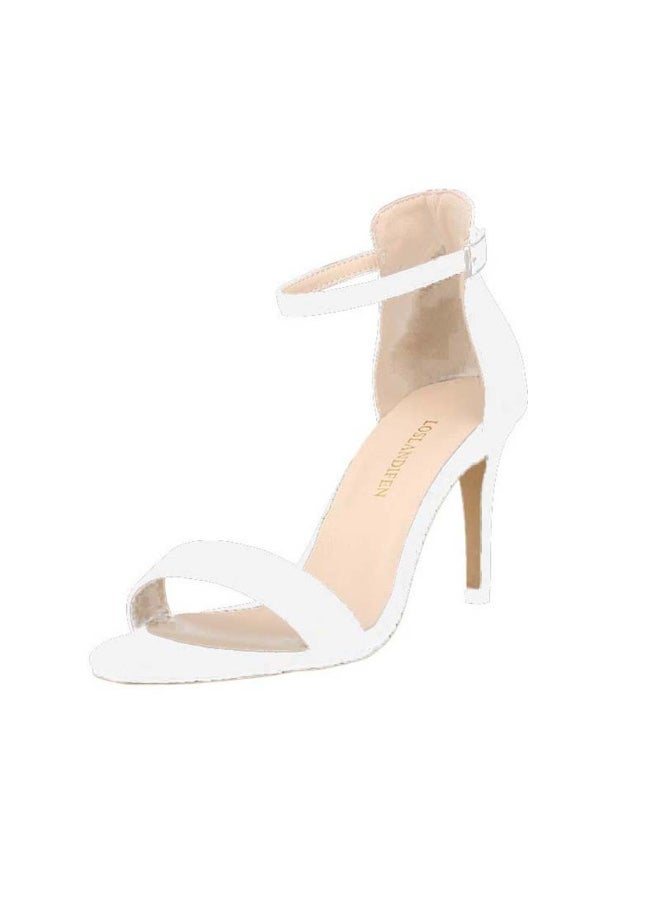Loquat One-strap buckle flannel versatile open-toe stiletto-heel sandals 6-8cm White  - Image 2