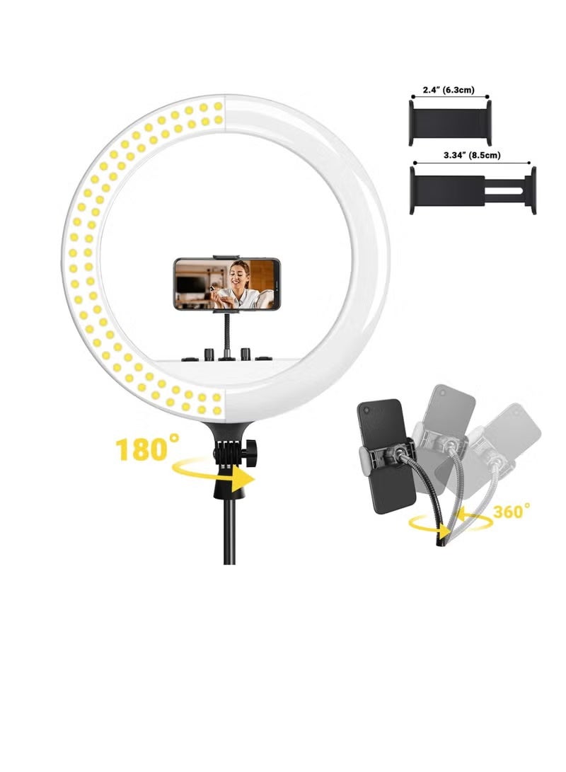 رينج لايت LED مقاس 18 بوصة مع حامل ثلاثي قابل للتعديل وحامل هاتف وريموت بلوتوث، 3 أوضاع إضاءة و10 مستويات سطوع للتصوير والبث المباشر - Image 1