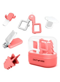 Eazy Kids 6 In 1 Baby Nail Care Set With Nail Clipper, Scissor, Nail Filers, Ear Cleaning Spoon And Tweezer - Manicure And Pedicure Kit For Newborns, Infants, Children - Red  - Image 1