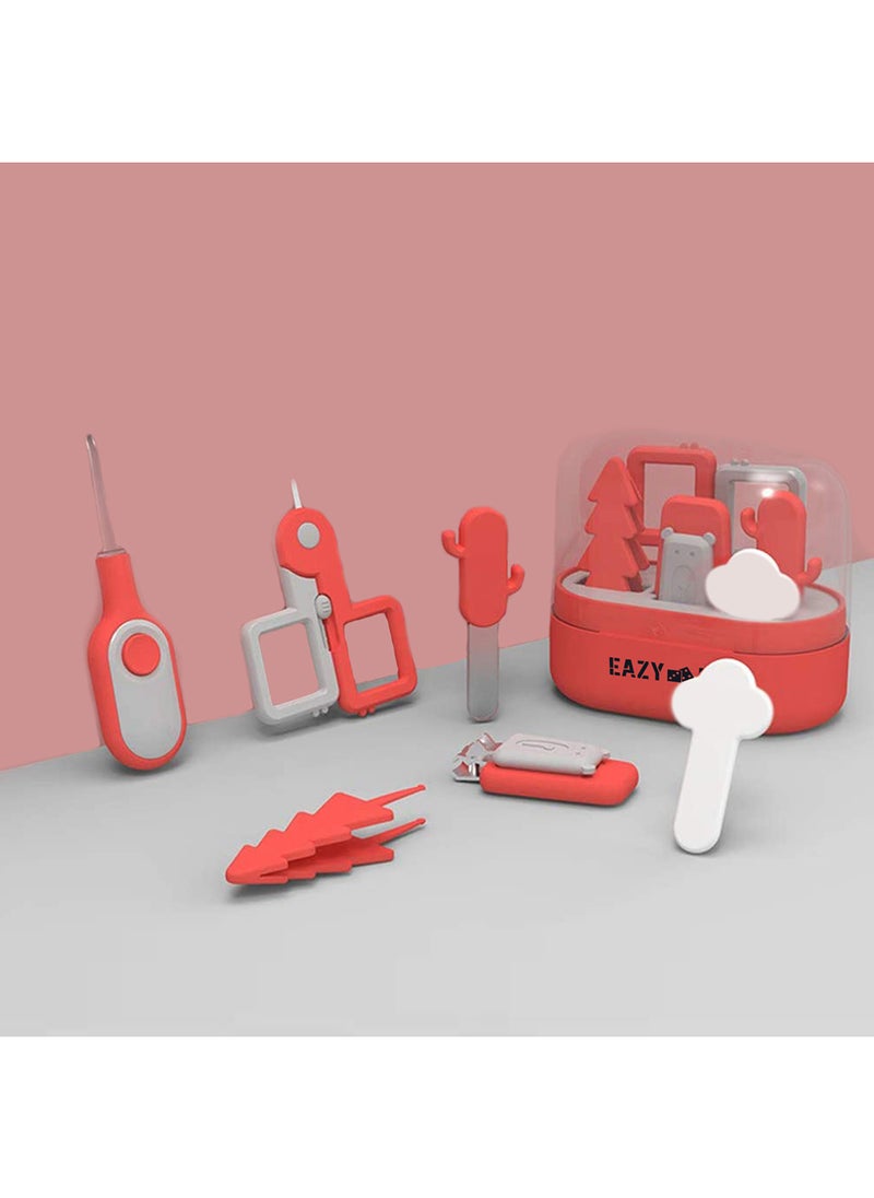 Eazy Kids 6 In 1 Baby Nail Care Set With Nail Clipper, Scissor, Nail Filers, Ear Cleaning Spoon And Tweezer - Manicure And Pedicure Kit For Newborns, Infants, Children - Red  - Image 2