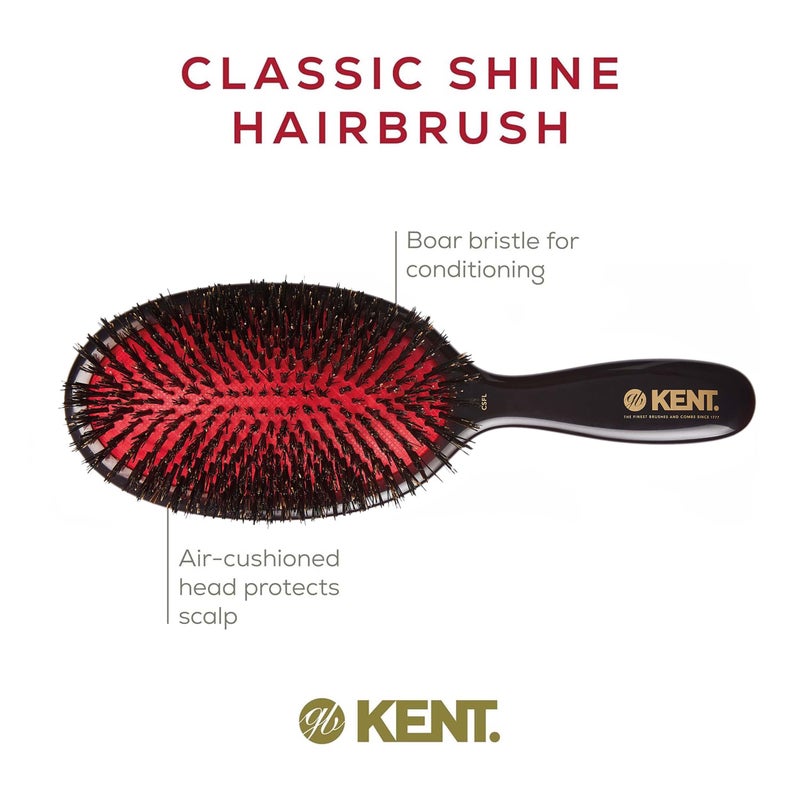 Kent CSFL Classic Shine Large Oval Cushion Straightening Brush and Hair Detangler - Natural Black Boar Bristle Hair Brush - Shine Hair Brush and Scalp Scrubber for Long Thick Hair + Hairbrush Cleaner - Image 4