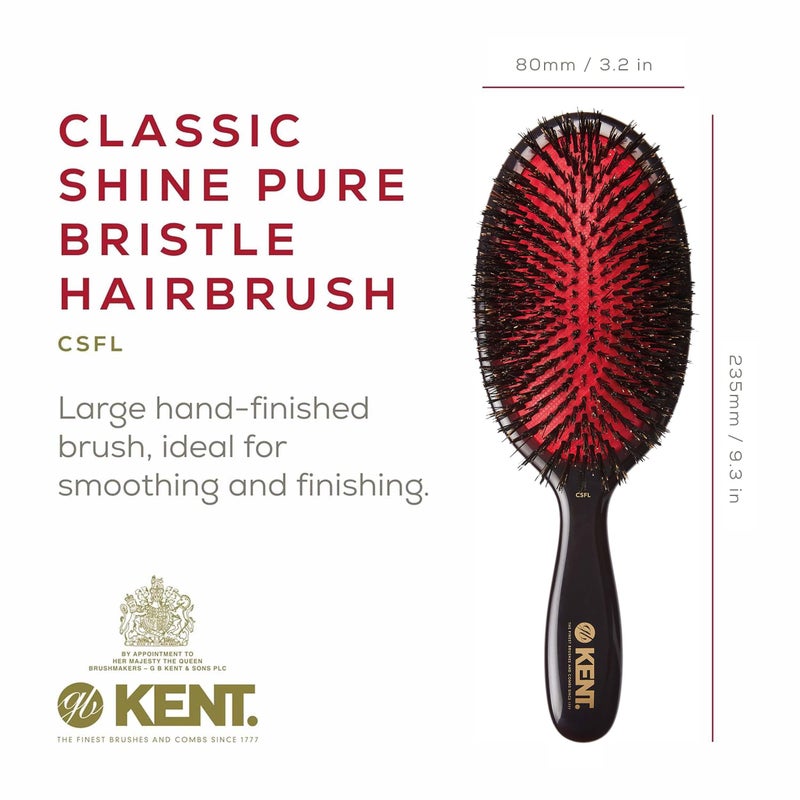 Kent CSFL Classic Shine Large Oval Cushion Straightening Brush and Hair Detangler - Natural Black Boar Bristle Hair Brush - Shine Hair Brush and Scalp Scrubber for Long Thick Hair + Hairbrush Cleaner - Image 2