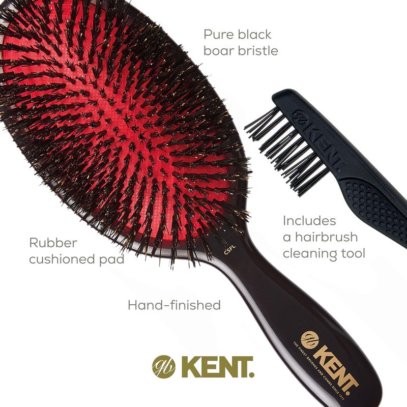 Kent CSFL Classic Shine Large Oval Cushion Straightening Brush and Hair Detangler - Natural Black Boar Bristle Hair Brush - Shine Hair Brush and Scalp Scrubber for Long Thick Hair + Hairbrush Cleaner - Image 5