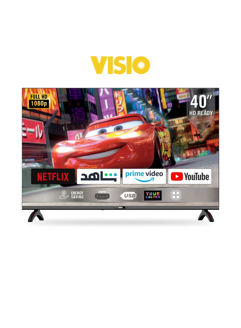 فيسيو تلفزيون فیسیو ذكي 40 بوصة، نظام أندرويد 14، دقة FHD مع رسيفر مدمج وحامل جداري مجاني - أسود [40VSJA] - Image 1