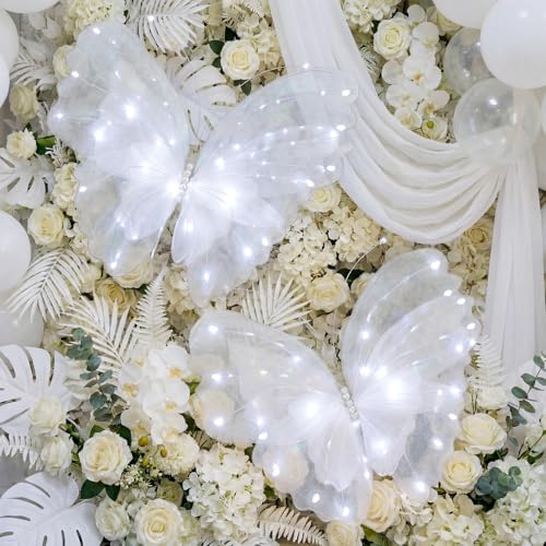 Yinkin 2 Pcs 20 Inch Large LED Butterfly Decorations Mariposas Grandes para Decoracion Giant Light up 3D Hanging Butterflies for Wedding Birthday Baby Shower Decor White - Image 1