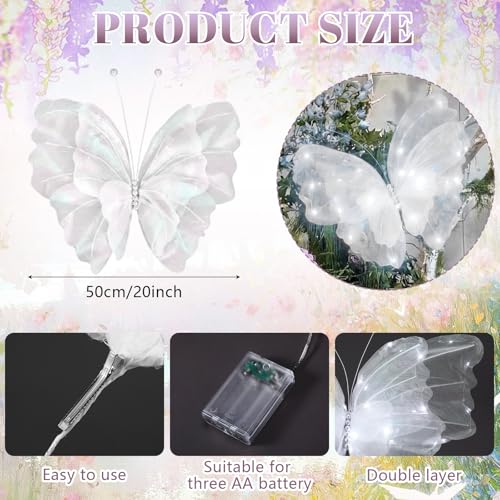 Yinkin 2 Pcs 20 Inch Large LED Butterfly Decorations Mariposas Grandes para Decoracion Giant Light up 3D Hanging Butterflies for Wedding Birthday Baby Shower Decor White - Image 3