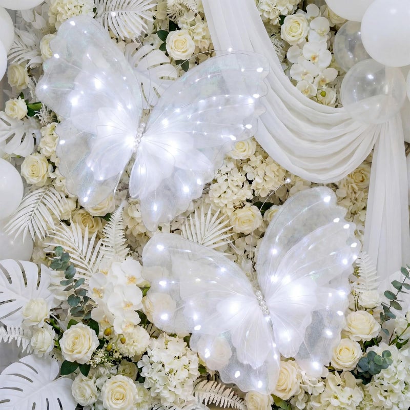 Yinkin 2 Pcs 20 Inch Large LED Butterfly Decorations Mariposas Grandes para Decoracion Giant Light up 3D Hanging Butterflies for Wedding Birthday Baby Shower Decor White - Image 2