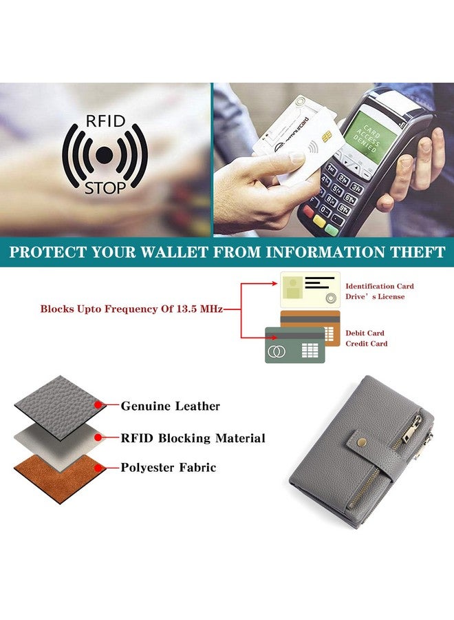 سينديفن محفظة صغيرة للنساء من الجلد مزودة بخاصية حجب تحديد الهوية بموجات الراديو وحاملة بطاقات الائتمان مع محفظة عملات معدنية بسحاب مزدوج ومحفظة نسائية قابلة للطي - Image 3
