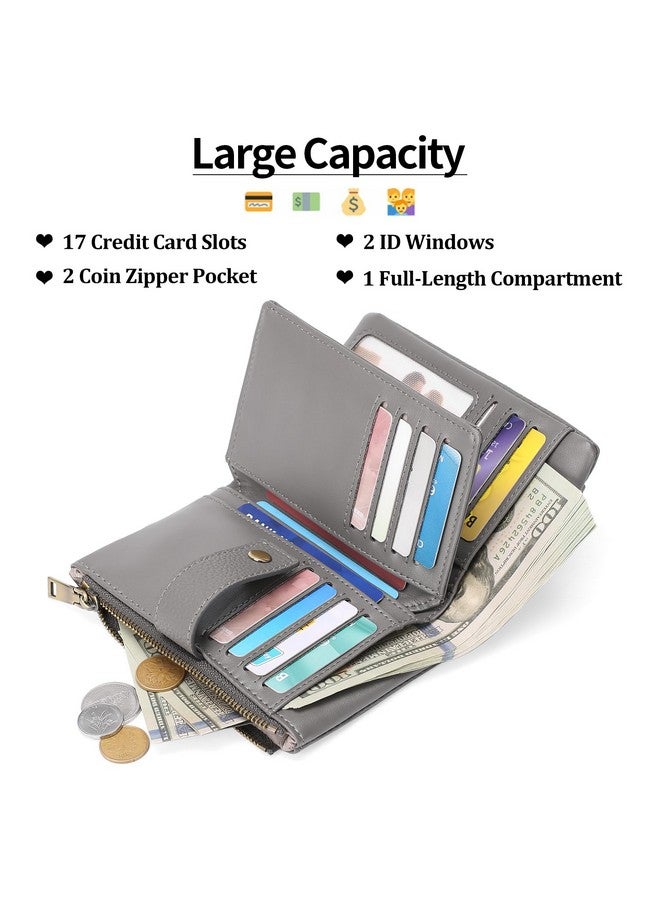 سينديفن محفظة صغيرة للنساء من الجلد مزودة بخاصية حجب تحديد الهوية بموجات الراديو وحاملة بطاقات الائتمان مع محفظة عملات معدنية بسحاب مزدوج ومحفظة نسائية قابلة للطي - Image 2