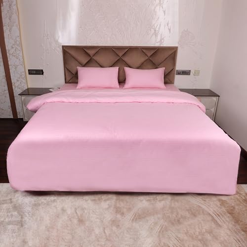 Daksh Premium Cotton 300TC Stain Striped Double Size Duvet Cover/Quilt/Razai/Comforter Cover 91" x 101"- Pink - Image 1