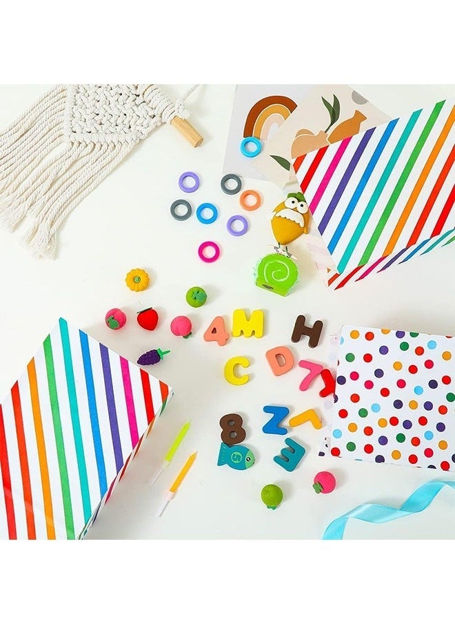 20-Piece Kraft Paper Candy Packaging Bags, Rainbow Dots and Stripe Party Bags for Birthday Wedding Party (5.1 x 3.1 x 9.4 Inch) - Image 3