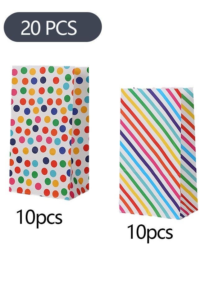 20-Piece Kraft Paper Candy Packaging Bags, Rainbow Dots and Stripe Party Bags for Birthday Wedding Party (5.1 x 3.1 x 9.4 Inch) - Image 1